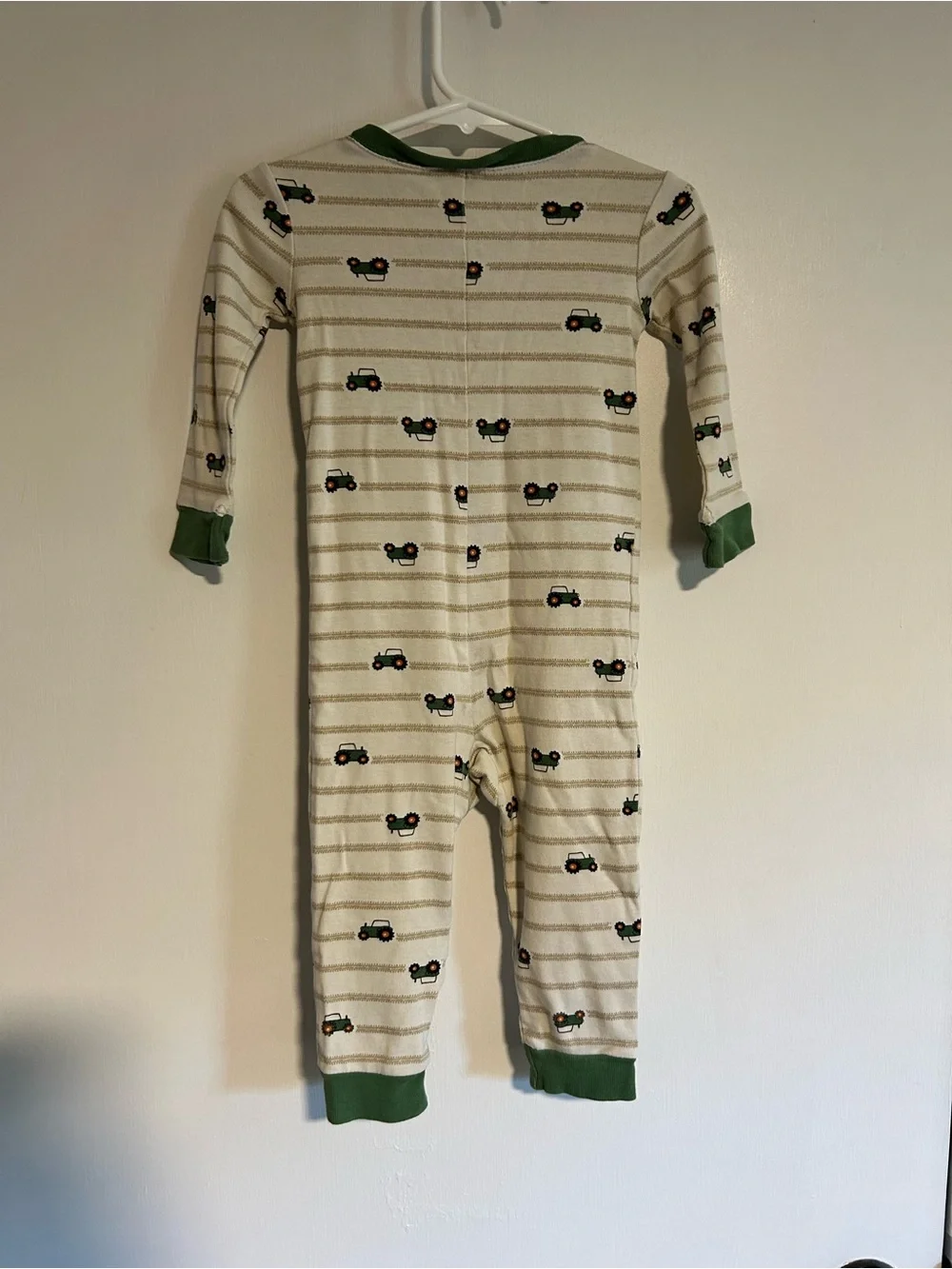 Gymboree Cream and Green Tractor Print One-Piece Bodysuit
